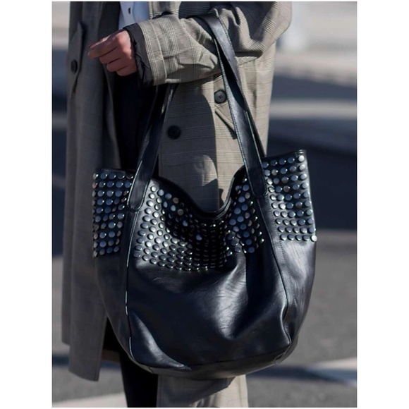 Luxe Vegan Leather Studded Tote Bag - Picture 2 of 7